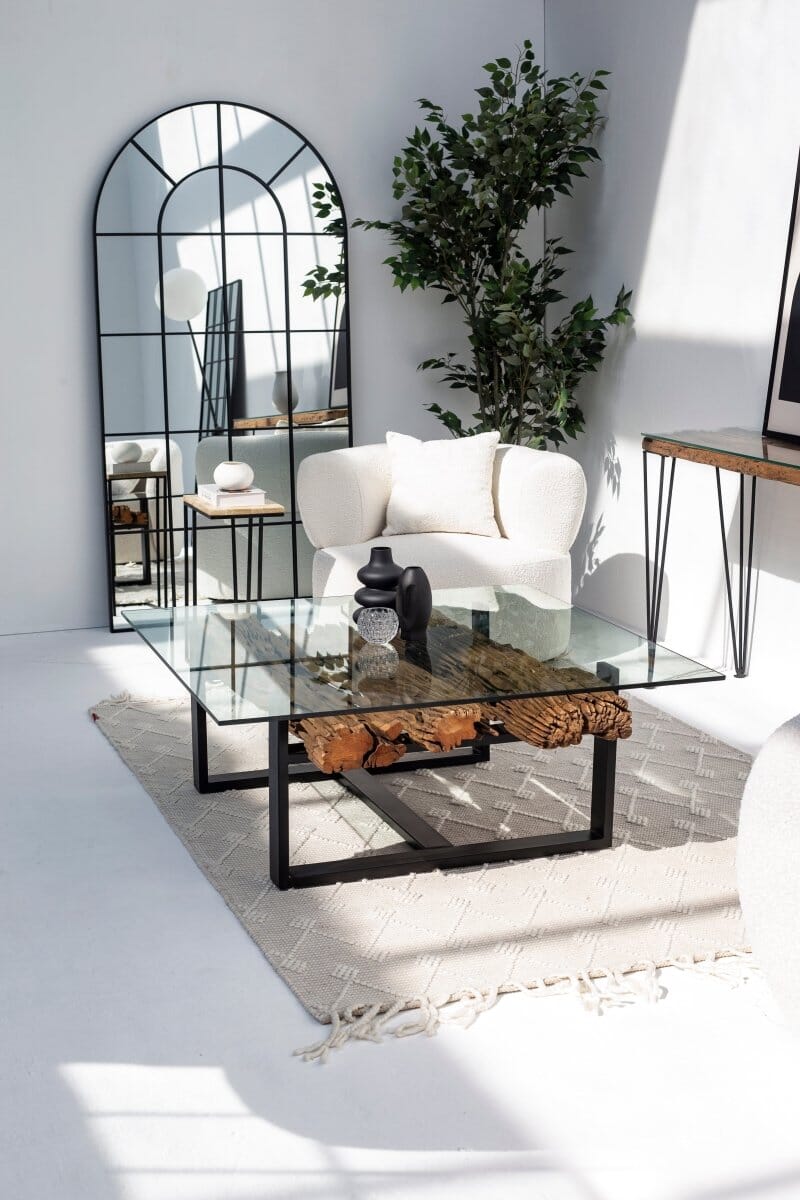 Railway Wood with Glass Top Coffee Table 