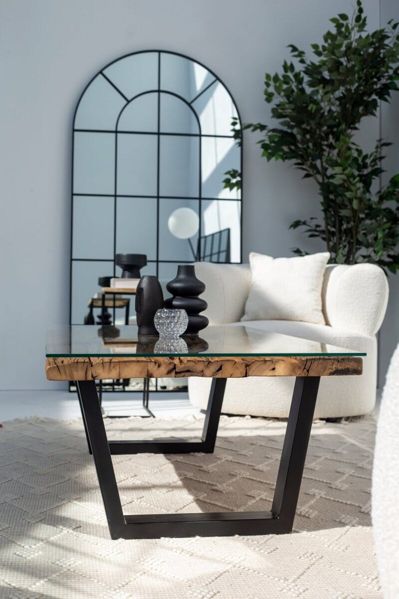 Railway Wood Top Coffee Table with Glass Top ART 