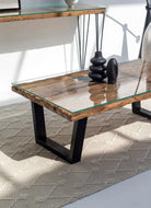 Railway Wood Top Coffee Table with Glass Top 