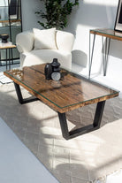 Railway Wood Top Coffee Table with Glass Top ART 