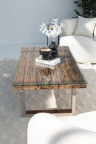 Railway Wood Top Coffee Table with Glass Top ART 