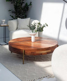 Round Acacia Wood Coffee Table 