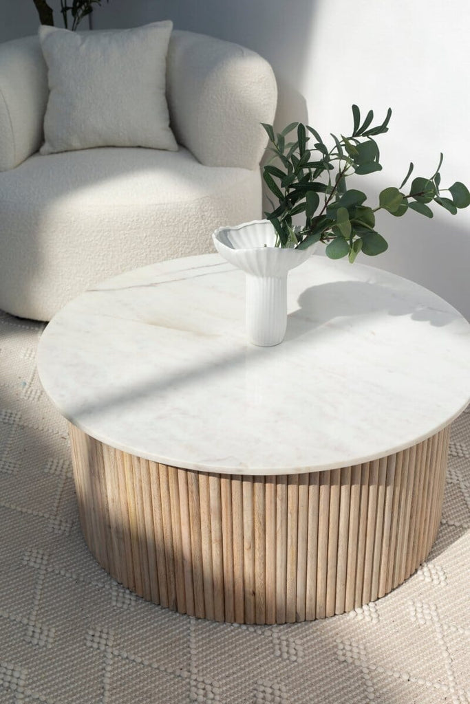 Angus Round Marble Top Coffee Table with Wooden Base ART 