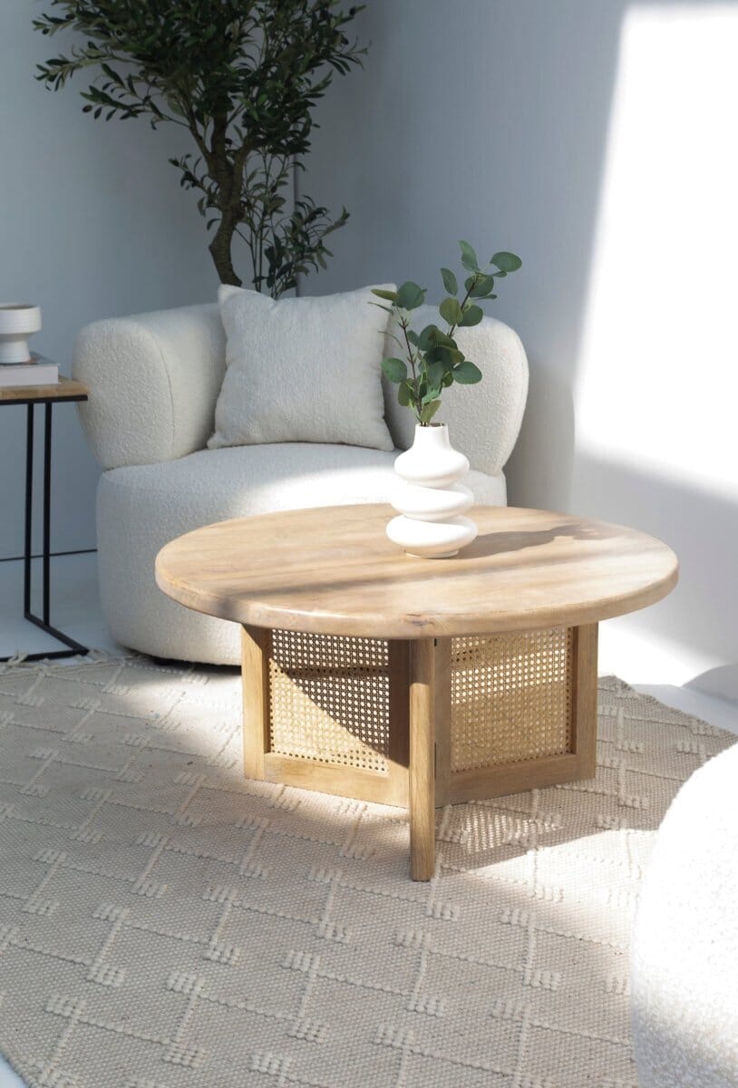 Dublin Rattan Legs Wooden Round Coffee Table Dining Tables 