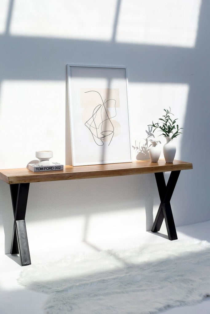 Light Acacia Console Table with Metal Legs (4 Sizes) Homekode 120x40 CM X 
