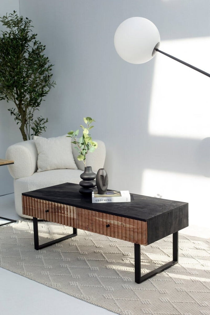 2 Drawer Slat Coffee Table with Black Top ART 