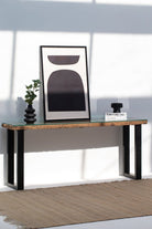 Railway Wood with Glass Top Console Table Homekode 120CM Length x 75CM Height Black/U Shape 