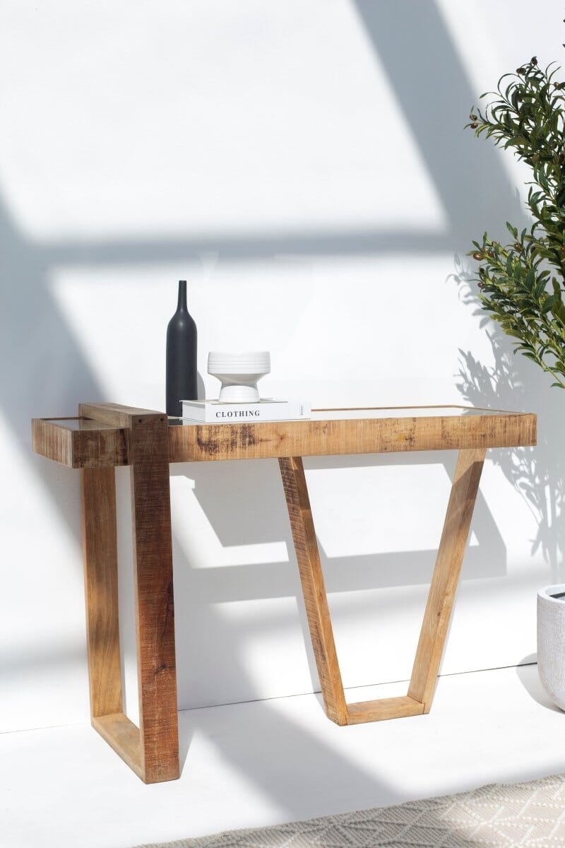 Finn Wooden Console Table with Glass Top TWOA 