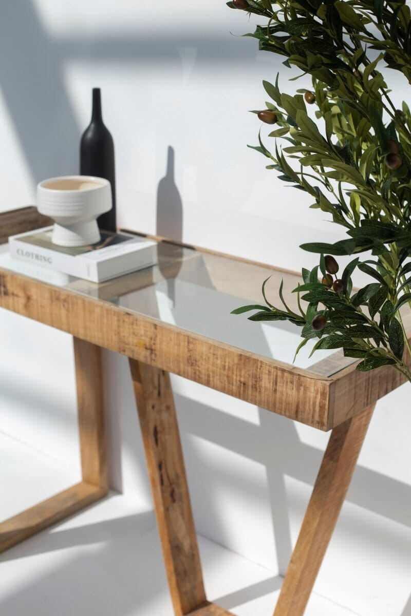 Finn Wooden Console Table with Glass Top TWOA 