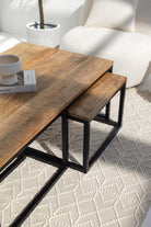 Alfie Nesting Wood Coffee Table with Black Metal Legs Homekode 