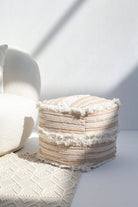 Beige & White Acrowool Pouf (40x40x40 CM)