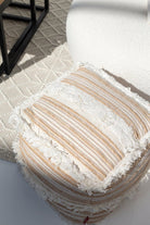 Beige & White Acrowool Pouf (40x40x40 CM)