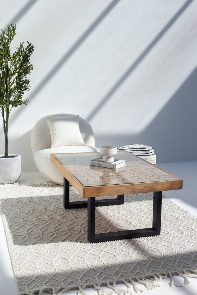 Ashton Mango Wood Coffee Table with Glass Top Homekode 