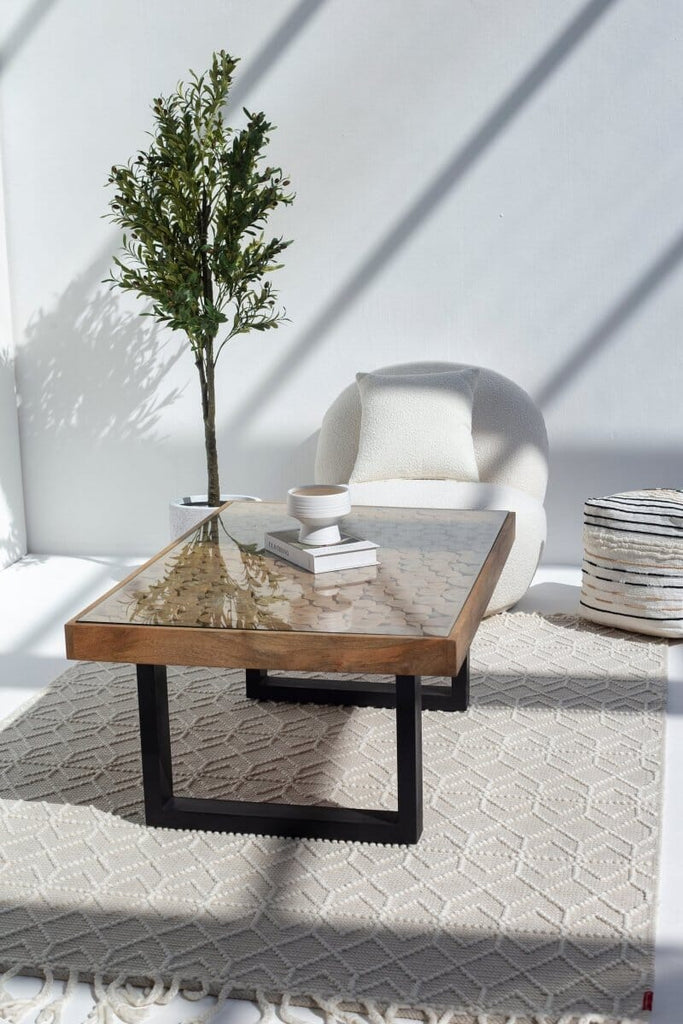 Ashton Mango Wood Coffee Table with Glass Top Homekode 