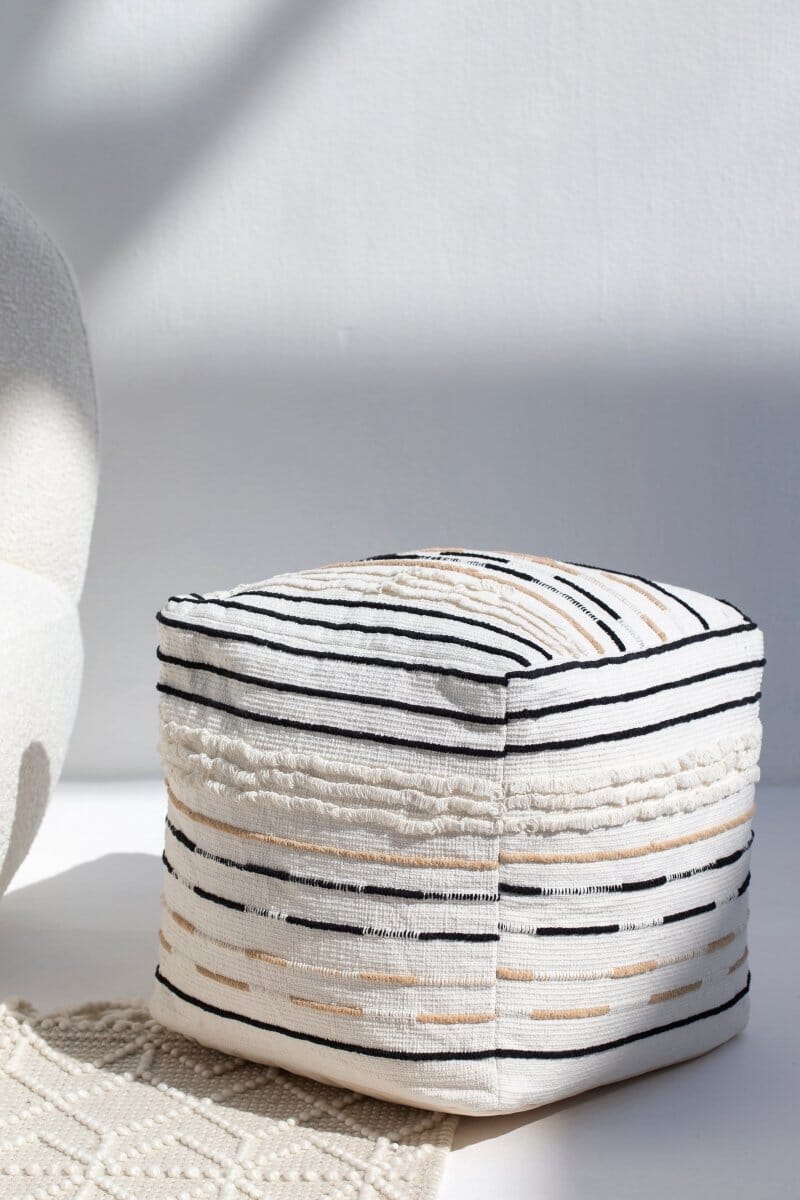 Monochrome Striped Acrowool Pouf (40x40x40 CM)