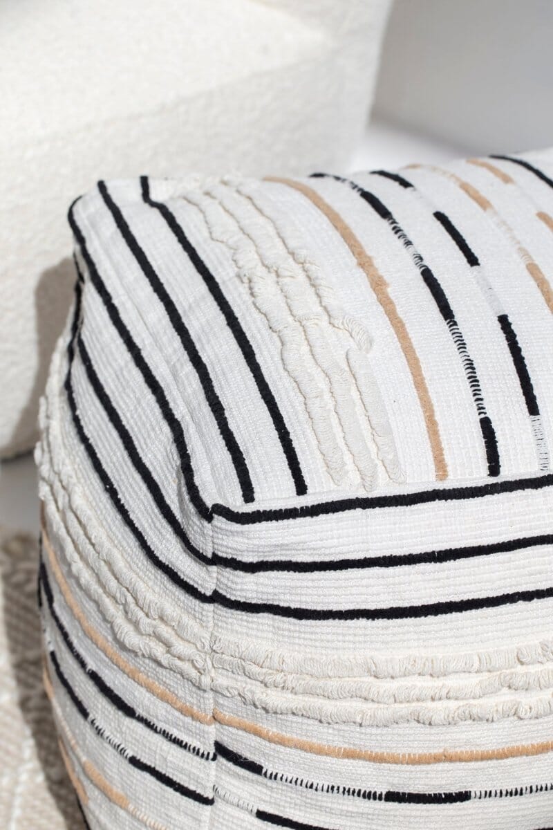 Monochrome Striped Acrowool Pouf (40x40x40 CM)