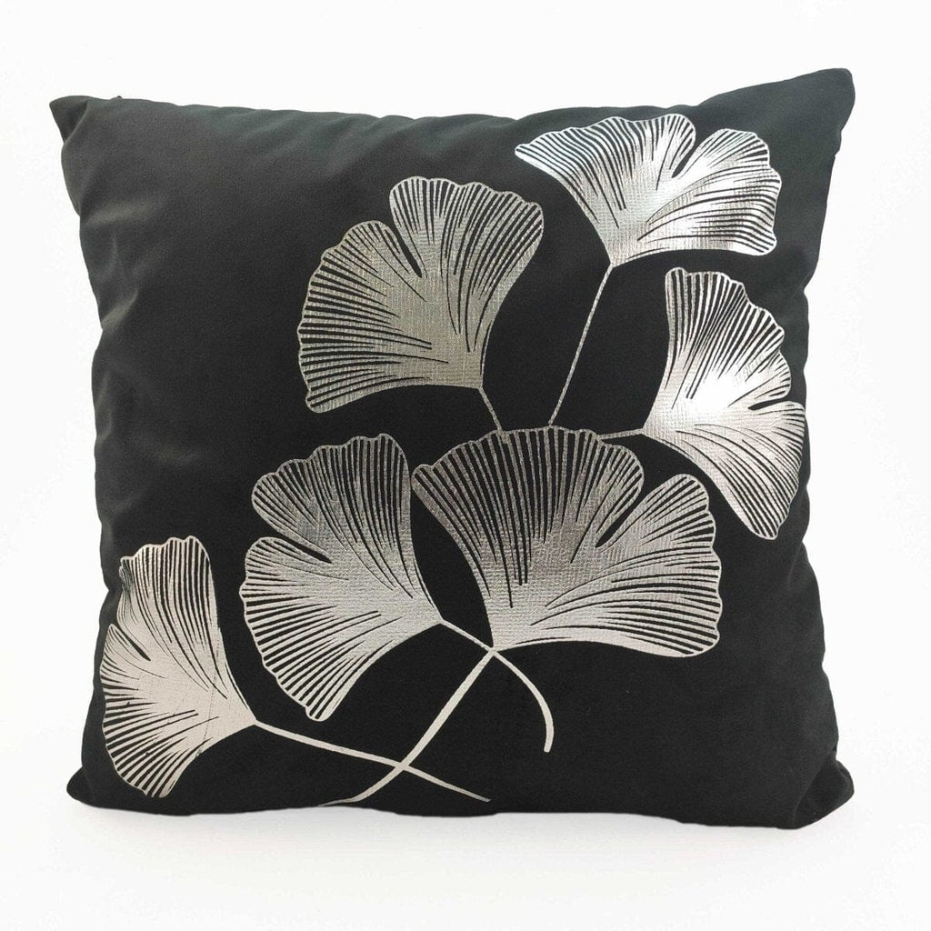 Black Floral Printed Polyester Cushion Cover (45x45 CM)