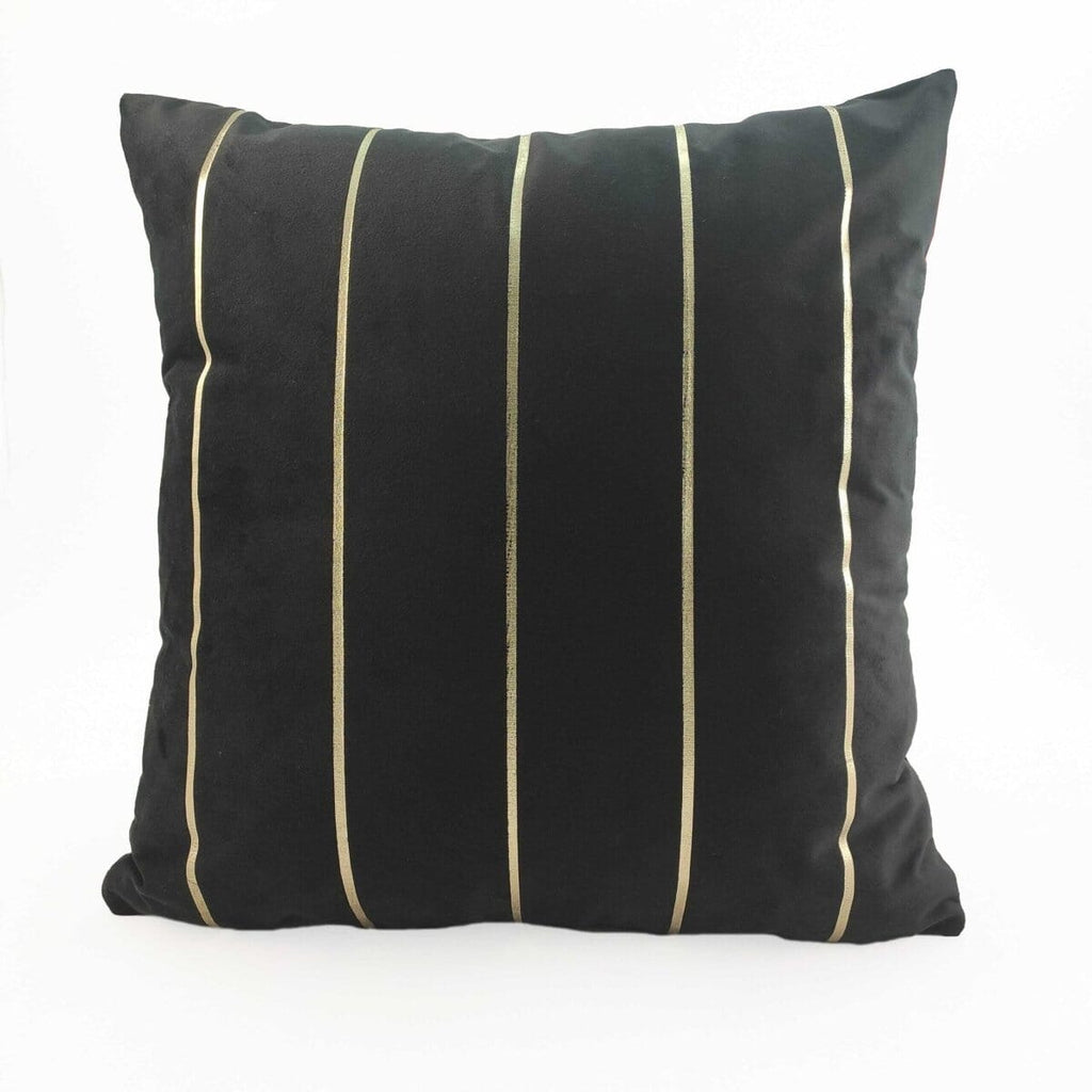 Black & Gold Linear Polyester Cushion Cover (45x45 CM)