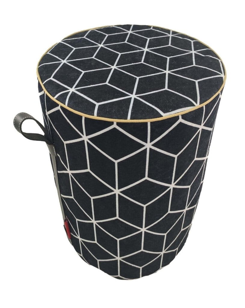 Black & White Polyester Velvet Pouf (40X40X50 CM) POUF Homekode 