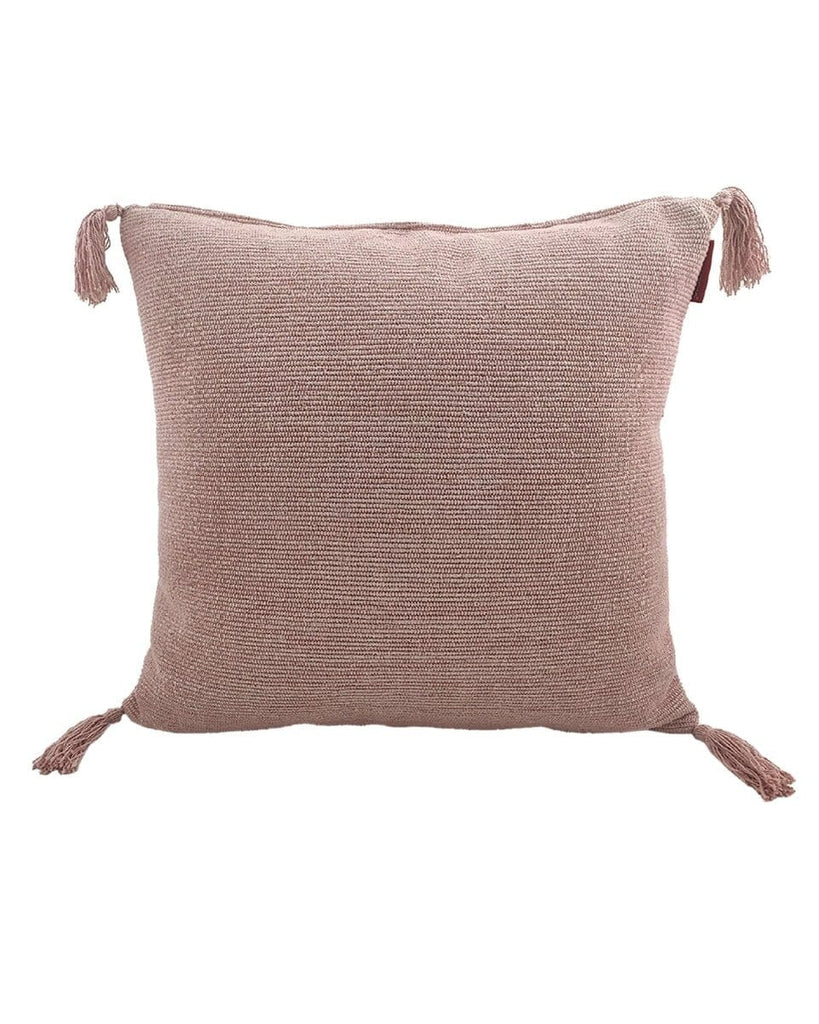 Light Pink Cotton Cushion With Fringes (45x45 CM)