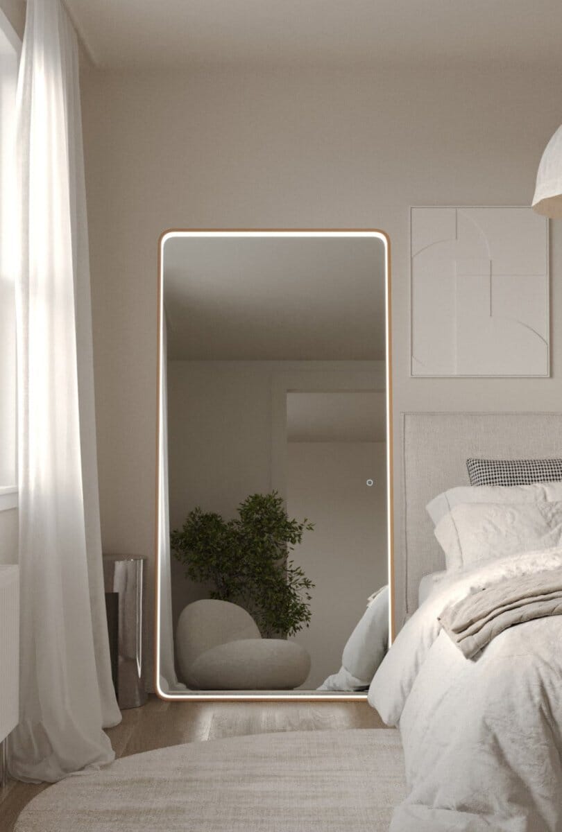 Demi Gold Rectangle Mirror with Inner Fr LED (2 Sizes) Mirrors Homekode 