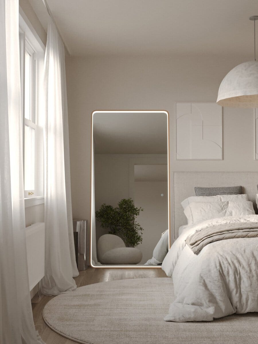 Demi Gold Rectangle Mirror with Inner Fe LED (2 Sizes) Mirrors Homekode 