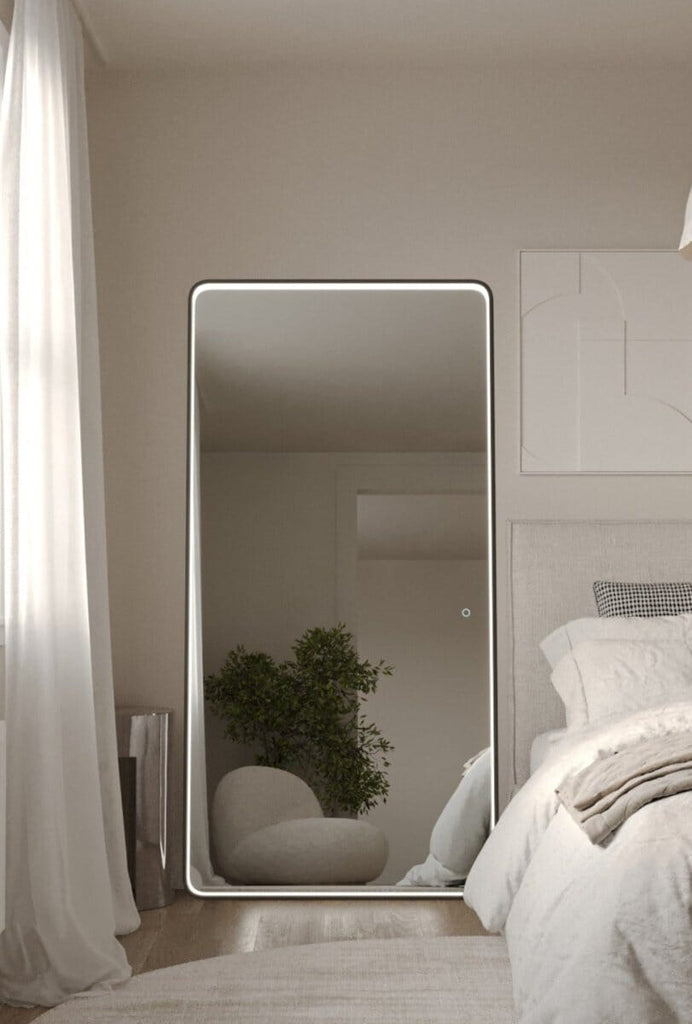 Demi Black Rectangle Mirror with with Inner Frame LED (2 Sizes) Mirrors Homekode 