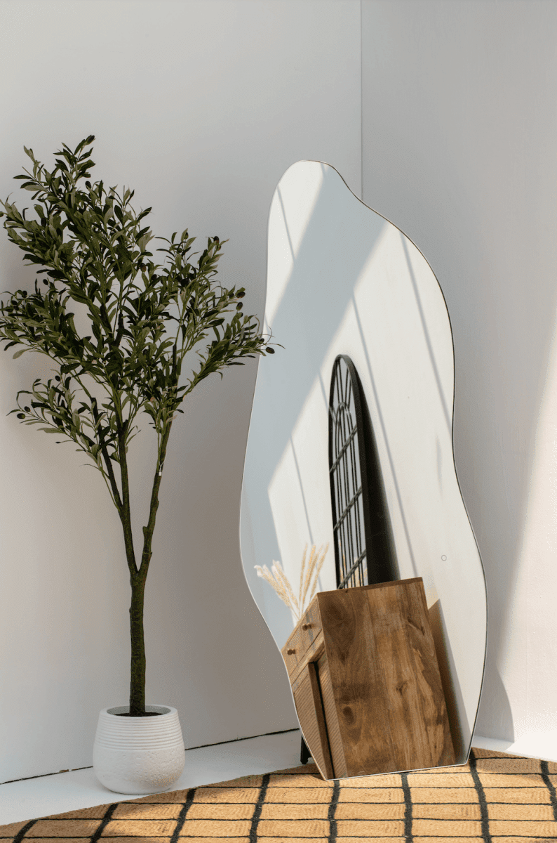 Odessa Backlit Irregular Silver Frame Mirror with Stand LED (3 Sizes)