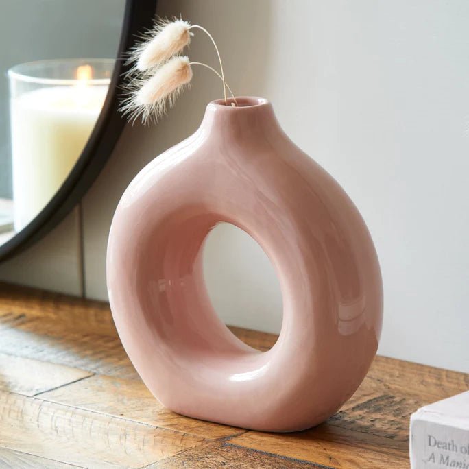 Dust Pink Ceramic Donut Vase Home Homekode 24x20 CM 