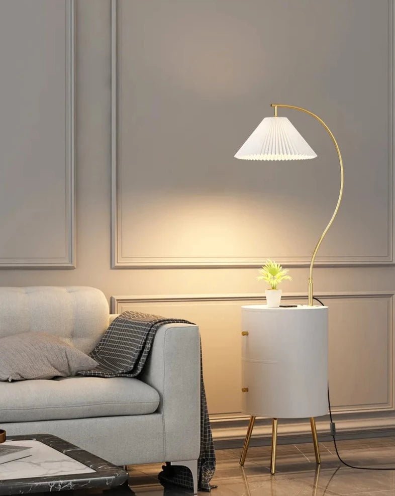 White and Gold Floor Lamp With Two Drawers Homekode 