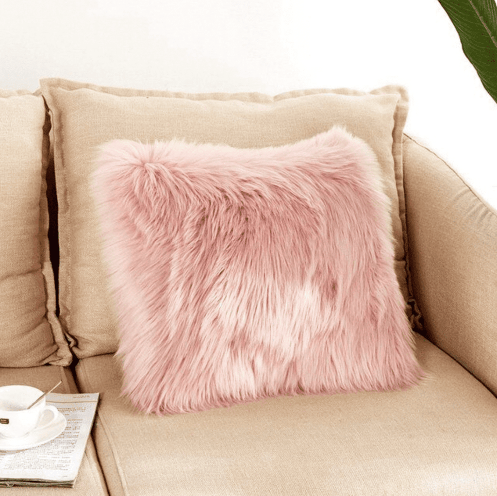 Pink Fur Cushion with Filler (45x45 CM) Homekode 