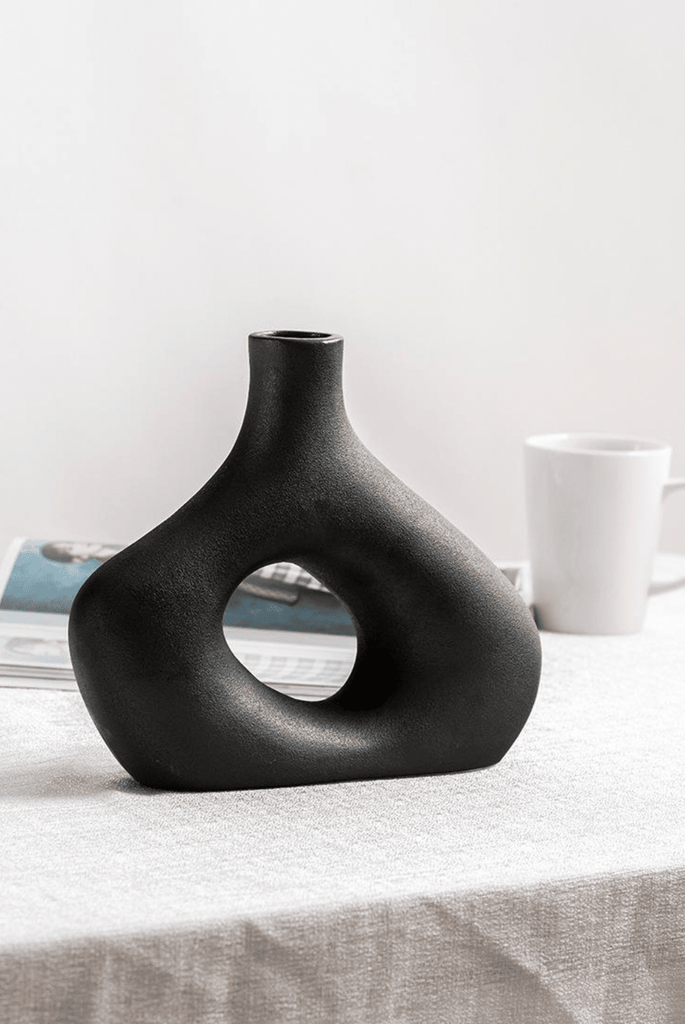 Black Ceramic Distorted Donut Vase (23x20CM) Homekode 