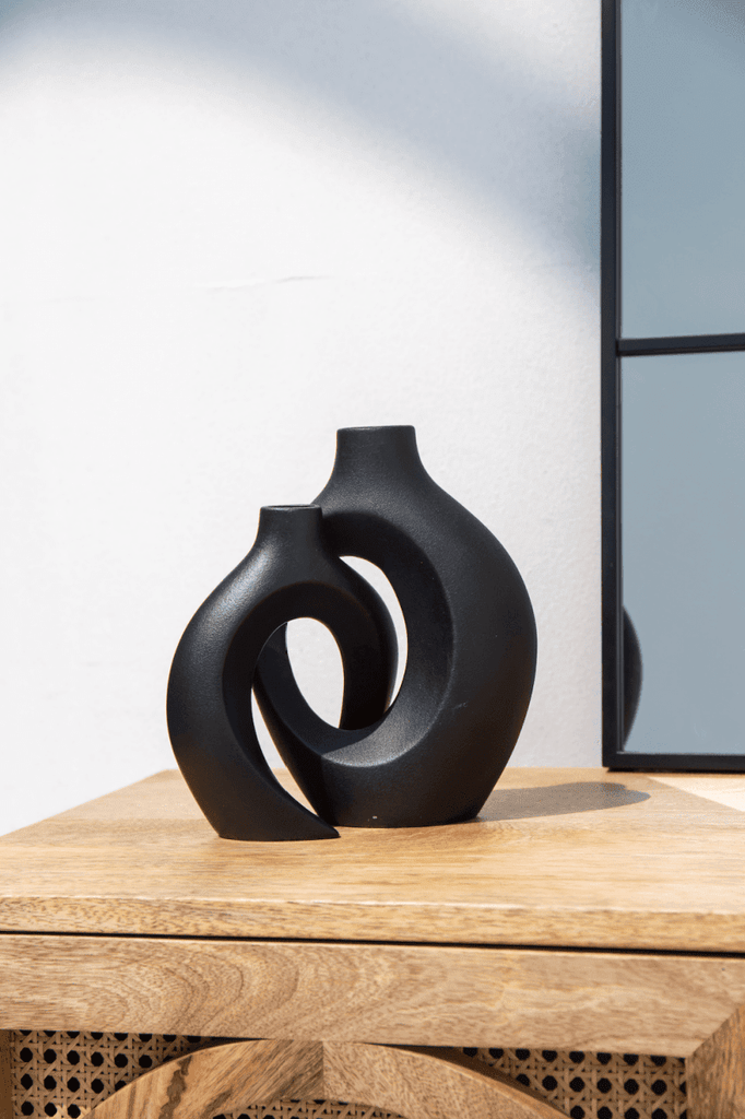 Black Ceramic Minimalist 2 in 1 Vase Homekode 