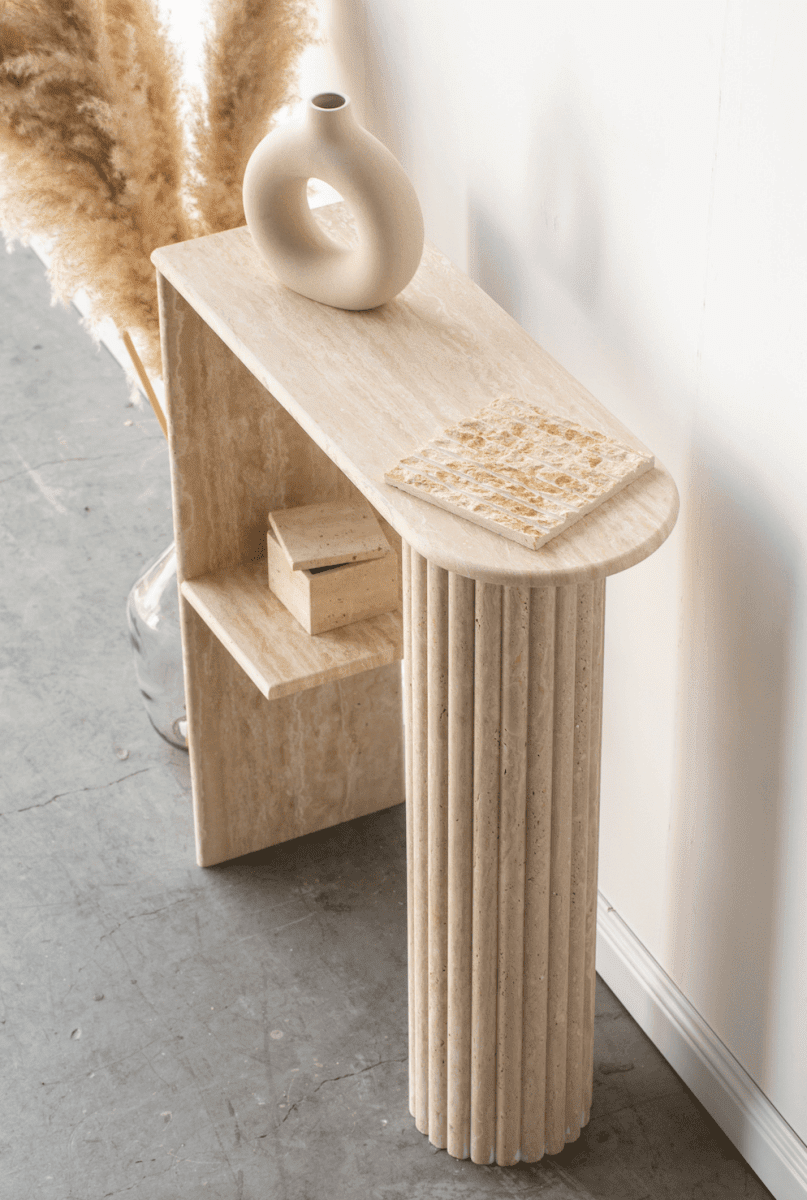 Athena Half Oval Top Travertine Console Table Homekode 