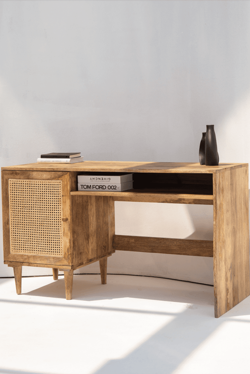 Austin Rattan Door Wooden Desk Homekode 