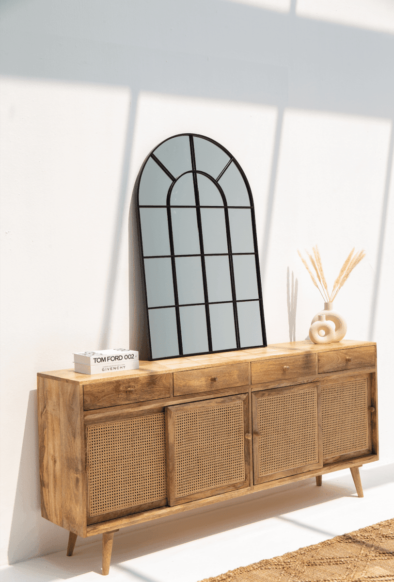 Astrid Console Black Industrial Window Wall Arch Mirror (120x80 CM) Mirrors Homekode 