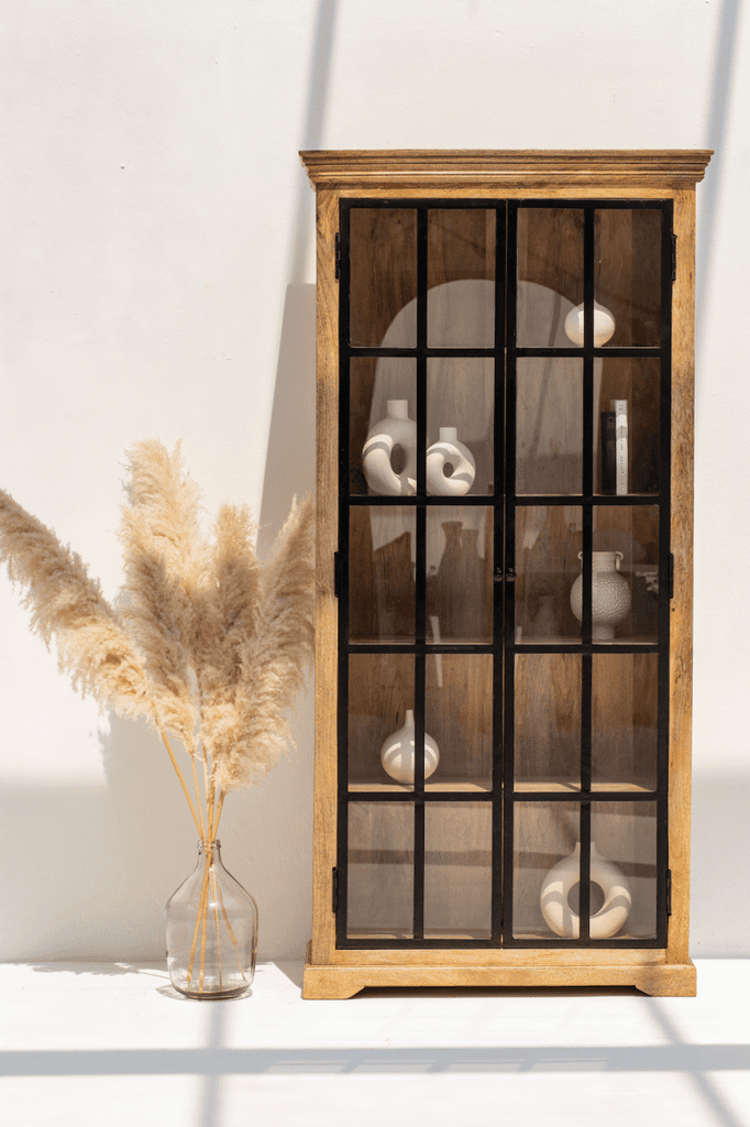 Ravenna Industrial Wooden Cabinet with Black Meta Doors Homekode 