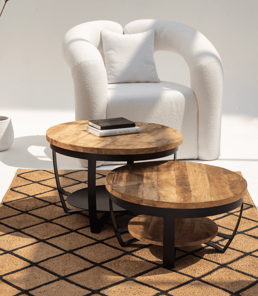 Denver Round Industrial Wooden Nesting Coffee Table Set Homekode 