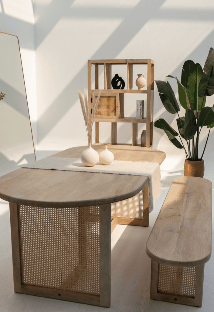 Sofia Wooden Dining Table with Rattan Legs (3 Sizes) Homekode 