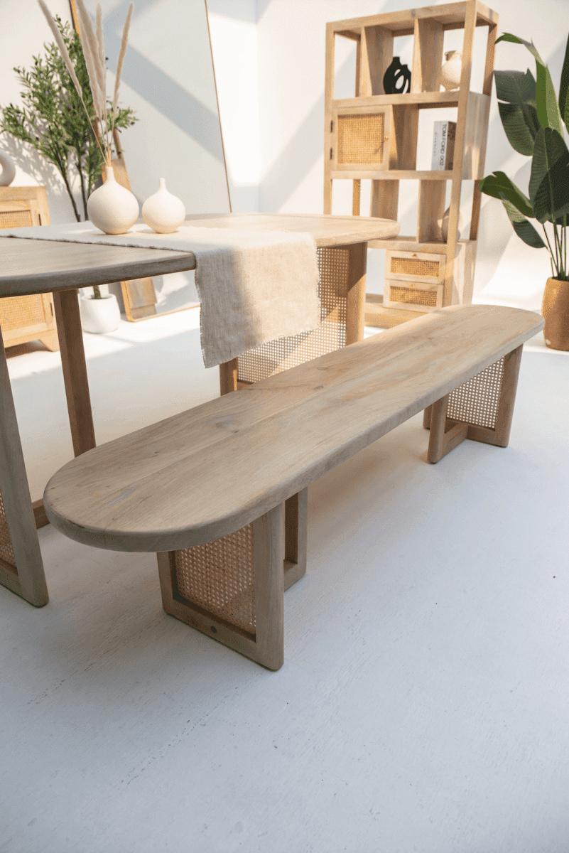 Ariana Rattan Legs Mango Wood Bench Homekode 