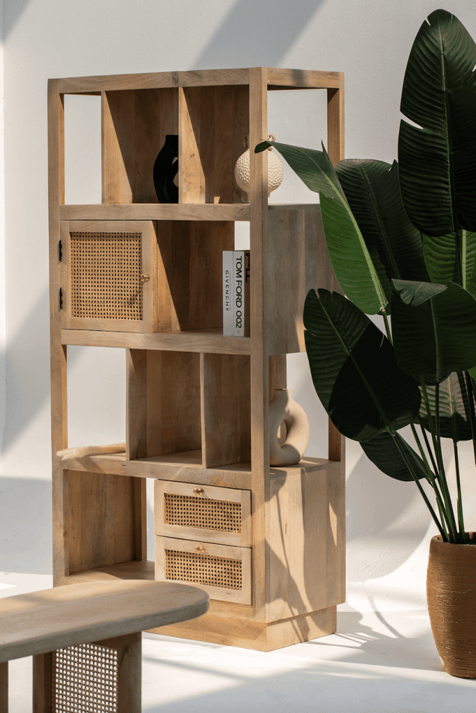 Lima Wooden Rattan Bookcase Homekode 