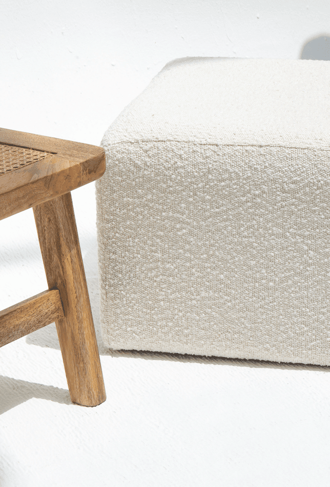 Cube Boucle Off-White Pouf (45 Width x 35 Height) Homekode 