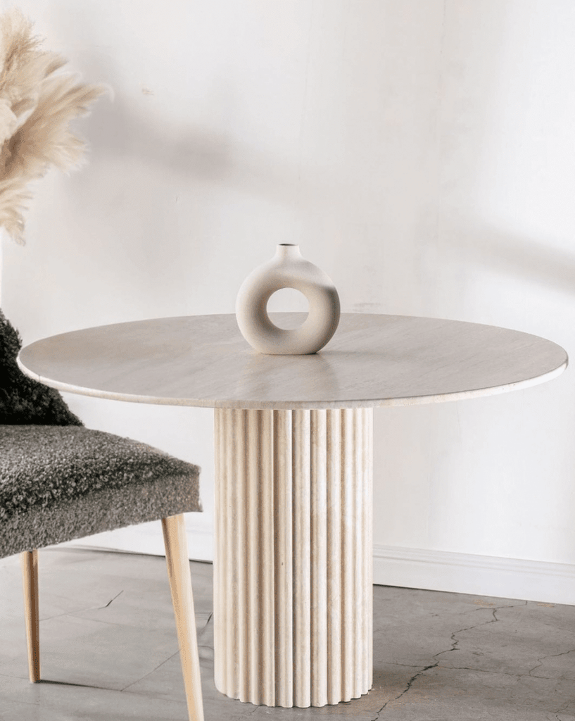 Claire Beige Travertine Round Dining Table (2 Size Available)