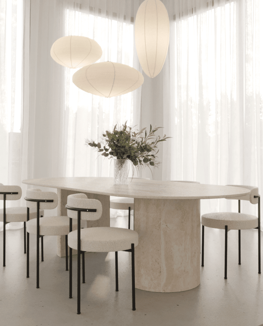 Dakota Oval Travertine Dining Table with Half Moon Legs Homekode 