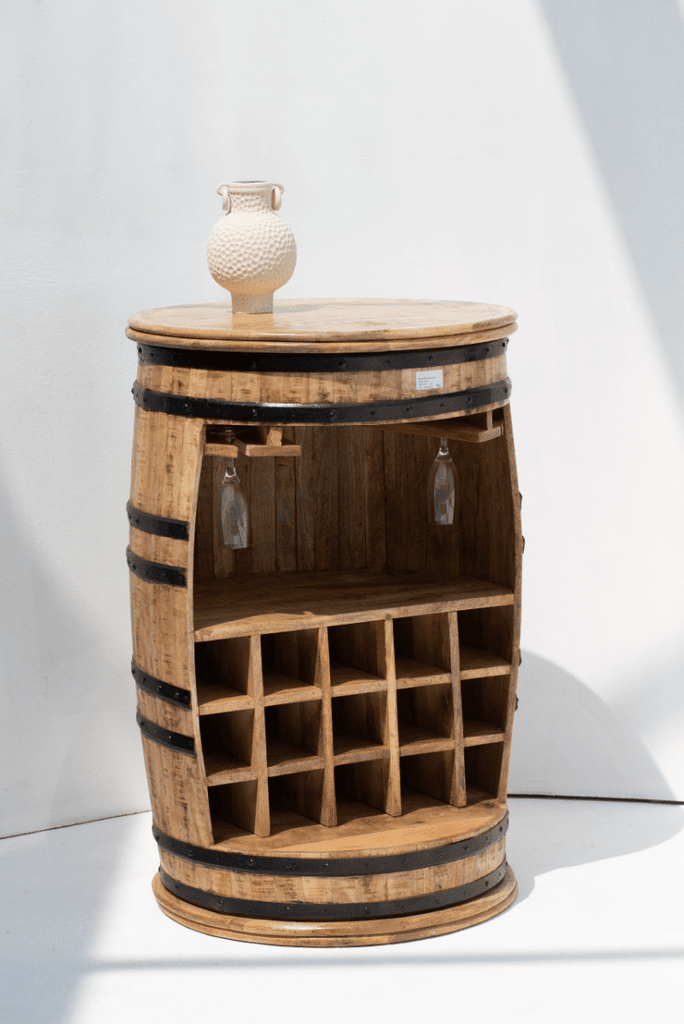 Saylor Industrial Barrel Cocktail Cabinet Homekode 