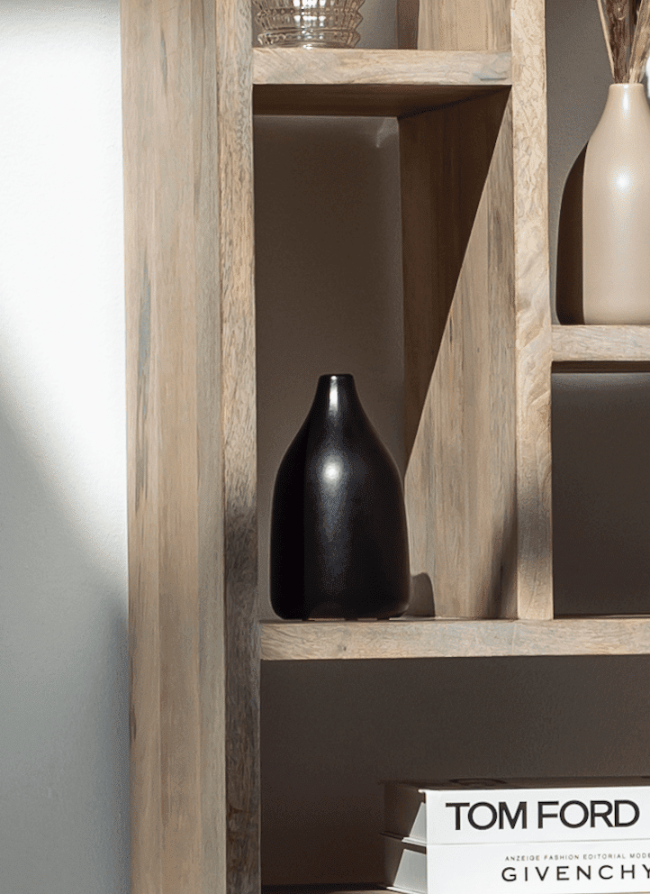 Black Ceramic Round Elongated Vase