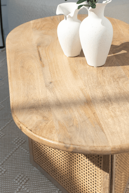 Baines Rattan Base Oval Wood Coffee Table Homekode 