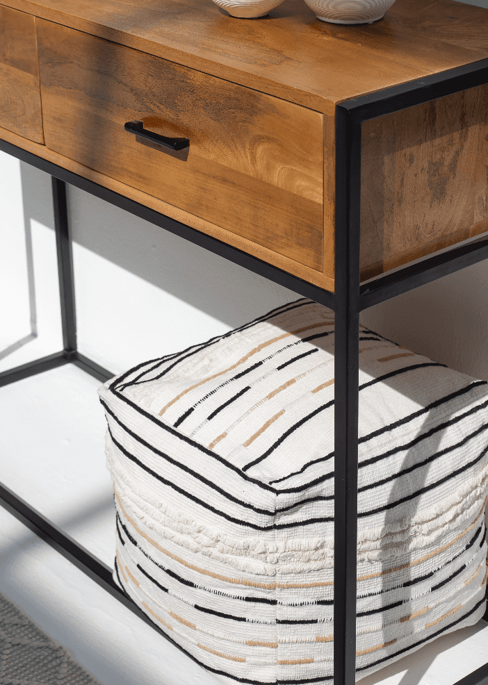 Monochrome Striped Acrowool Pouf (40x40x40 CM)