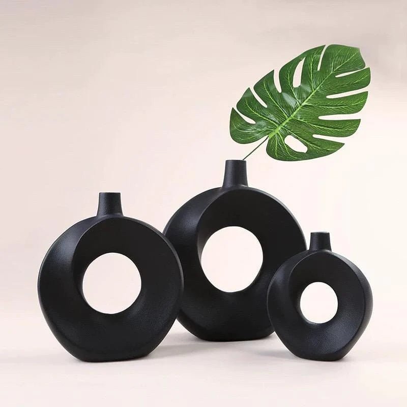 Black Swirly Donut Ceramic Vase (3 Sizes)