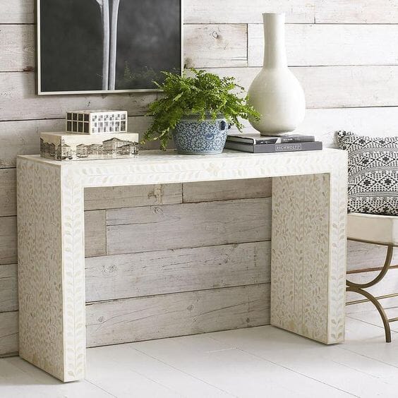 Minimalist Mother of Parel White Floral Pattern Console Homekode 